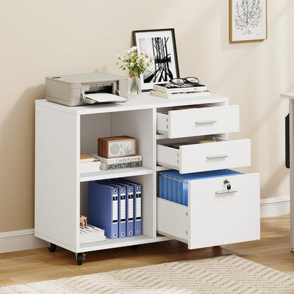 Mobile Filing Cabinet Wood 3 Drawer Storage Shelf File Cabinets Printer Stand