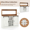 Farmhouse Coffee Bar Cabinet w/ Sliding Barn Doors-White