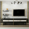 Large Modern Marble Pattern TV Cabinet with Back Panel & Wall Shelfs- Black/Gold
