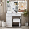 10LED Dressing Table With 6 Drawer Makeup Table With Mirror Stool Desk Bedroom