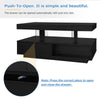 COFFEE TABLE BLACK HIGH GLOSS TEA TABLE WITH RGB LED, 2 DRAWERS & STORAGE SPACE
