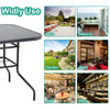 Black Garden Table 80cm Square Patio Bistro Glass Top Dining Table &Parasol Hole