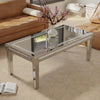 Glam Silver Coffee Tables Dazzling Crushed Crystal Border Mirrored Center Table