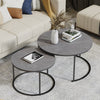 Set of 2 Marble Coffee Nesting Table Round Side End Table Metal Legs Waterproof