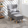Linen Fabric Wingback Armchair Scallop Back Lounge Sofa w/Footstool &Cushion Set