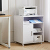 Wood Open Shelf Printer Stand Office File Storage Cabinet Side Table with Wheels