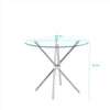 Round Glass Home Kitchen Table with Stainless Steel Metal Legs Dining Table