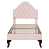 Velvet Upholstered Bed Single Size Bed 3ft w/ Headboard for Kids Teenager Pink