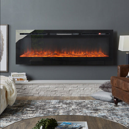 12 Colour Flames LED Fireplace Wall Build In Insert Electric Fire Recessed