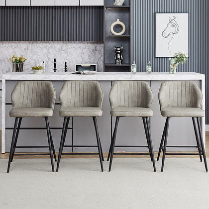 4X Grey PU Bar Stools Breakfast Pub Chair Footrest Kitchen Seat Height 66 cm
