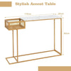 Console Table Faux Marble Top Narrow Hallway Entryway Beside Table W/ Storage