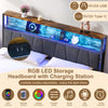 4FT6 LED Metal Double Bed Frame w/ Storage Drawers, Headboard & Charging Station