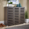 3 Door Shoe Storage Cabinet Dark Brown Wooden Rack Stand Cupboard Slatted Doors