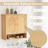 Wall Mounted Storage Cabinet 3-Tier Bathroom Cabinet w/ 2 Rattan Doors