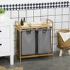 Bathroom Bamboo Laundry Basket Hamper Cloth Pull Out Bag Top Shelf Storage Unit