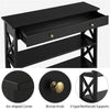 Black Console Table Narrow Wooden Hallway Table with Drawer 2 Storage Shelves