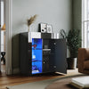 High Gloss Sideboard Cabinet Living Room Black Storage Cupboard with LED Lights