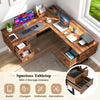 Computer Workstation L-shaped Computer Desk w/Power Outlets-Coffee