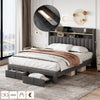 UPHOLSTERED BED FRAME 4FT6 DOUBLE STORAGE BED WITH CHARGING AND LIGHTING GREY