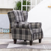 Tartan Fabric Upholstered Armchair Lounge High Wing Chair Sofa Seat