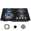 OYAJIA 60cm Black 4 Burner Gas On Glass Hob With Cast Iron Pan Stands