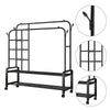 Rolling Double Clothes Rail Hanging Rack Garment DisplayStand Shoe Storage Shelf