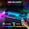 Gaming Desk with LED Lights and Power Outlets, Z Shaped Computer Desk, Black