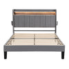 Upholstered Platform Bed 4ft6 Double Bed Frame with LED Storage Headboard Grey