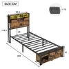 SINGLE METAL BED FRAME WITH LED, CHARGING PORT, STORAGE HEADBOARD & FOOTBOARD