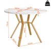 Round Kitchen Dining Table With Marble Look and 4 Green Tufted Velvet Chairs Set