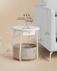 White Bedside Table with Basket & Cubby End Side Table w/ Charging Station