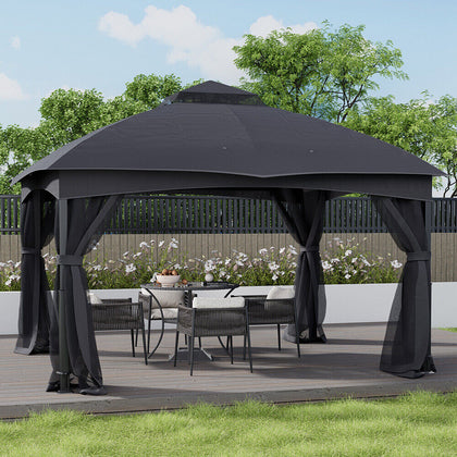 4x3.25m Metal Garden Gazebo Steel Frame Pergola Outdoor Sun Shade Shelter Canopy