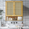 Bathroom Wall Cabinet Bamboo Medicine Cabinet 2 Rattan Doors for Kitchen Hallway