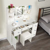 White Modern Dressing Table with LED Lights Mirror Vanity Make up Desk Stool Set