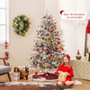 COSTWAY 6 FT Snow Flocked Artificial Christmas Tree Hinged Pre-lit Xmas Tree