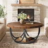 35.4" Round Coffee Table with 2 Tiers, Industrial Center Table for Living Room