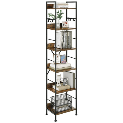 6 Tiers Bookcase Wooden Tall Shelving Storage Display Book Shelf for Living Room