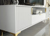 200cm TV Unit – Fluted Fronts, 2 Doors, Drawer, Gold Legs & Handles, Modern Luxe