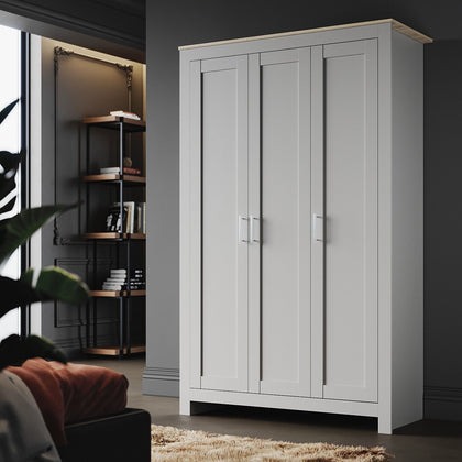 3 Door Wardrobe Matte Grey Storage Cupboard with Shelves Rail Bedroom Furniture