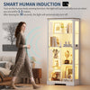 71" Display Cabinet with Glass Doors, Modern Curio Cabinet with 3 Color Lights