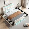 Upholstered Bed with LED Lights and 4 Storage Drawers Platform Bed Frame Beige