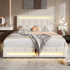 Upholstered Bed 4ft6 Double LED Hydraulic Bed Frame with Ottoman Storage Beige