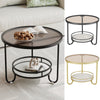 Luxury Glass Coffee Table 2-Tier Metal Frame Round End Table with Storage Shelf