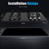 OYAJIA 58cm Black 3 Burner Gas On Glass Hob With Cast Iron Pan Stands UK
