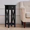 Black Slim Tall Bedside Table 1 Drawer Bedroom Storage Unit Hallway End Table