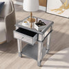 Accent Silver Mirrored End Table Bedroom Living Coffee Side Table Desk w/ Drawer