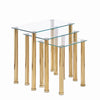 3pcs Rectangular Clear Tempered Glass Side End Table Nested Table Golden Tubes