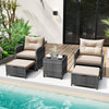 5 Pieces Patio Furniture Set Outdoor Chairs w/Space-saving Ottomans Brown