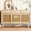 Rattan Sideboard Buffet with Storage, Cabinet with 3 Sliding Doors and 3 Drawers