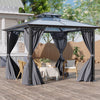 3x3.6m Dual-Roof Iron-Aluminum Gazebo w/Netting&Curtains Shelter Outdoor Pergola